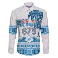 Fiji 679 Constitution Day Family Matching Off The Shoulder Long Sleeve Dress and Hawaiian Shirt Fijian Tapa Pattern LT05 Dad's Shirt - Long Sleeve Blue - Polynesian Pride