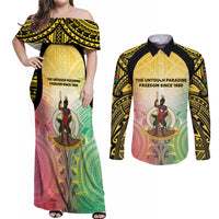 Vanuatu Independence Day Couples Matching Off Shoulder Maxi Dress and Long Sleeve Button Shirt The Untouched Paradise LT05 Colorful - Polynesian Pride