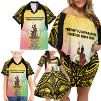 Vanuatu Independence Day Family Matching Off Shoulder Short Dress and Hawaiian Shirt The Untouched Paradise LT05 - Polynesian Pride