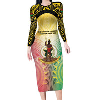 Vanuatu Independence Day Long Sleeve Bodycon Dress The Untouched Paradise LT05 Long Dress Colorful - Polynesian Pride