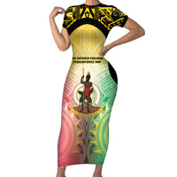 Vanuatu Independence Day Short Sleeve Bodycon Dress The Untouched Paradise LT05 Long Dress Colorful - Polynesian Pride