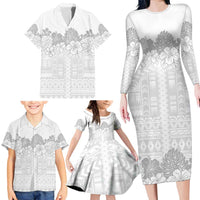 Samoa Lotu Tamaiti Family Matching Long Sleeve Bodycon Dress and Hawaiian Shirt White Sunday Polynesian Pattern With Tropical Flowers LT05 - Polynesian Pride