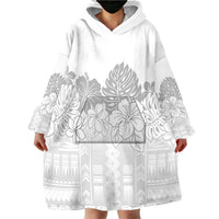 Samoa Lotu Tamaiti Wearable Blanket Hoodie White Sunday Polynesian Pattern With Tropical Flowers