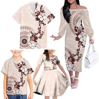 Bula Fiji Language Week Family Matching Off The Shoulder Long Sleeve Dress and Hawaiian Shirt Fijian Tapa Pattern With Tagimoucia Flower LT05 - Polynesian Pride