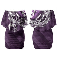 Hawaii Queen Liliuokalani Family Matching Off Shoulder Short Dress and Hawaiian Shirt Hawaiian Maile Lei Flag Style LT05 Mom's Dress Purple - Polynesian Pride