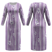 Hawaii Queen Liliuokalani Family Matching Long Sleeve Bodycon Dress and Hawaiian Shirt Lavender Lei Pua Kalaunu LT05 Mom's Dress Lavender - Polynesian Pride