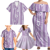Hawaii Queen Liliuokalani Family Matching Off Shoulder Maxi Dress and Hawaiian Shirt Lavender Lei Pua Kalaunu