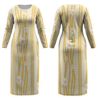 Hawaii Queen Liliuokalani Couples Matching Long Sleeve Bodycon Dress and Hawaiian Shirt Gold Lei Pua Kalaunu LT05 - Polynesian Pride