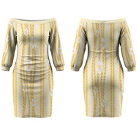Hawaii Queen Liliuokalani Couples Matching Off The Shoulder Long Sleeve Dress and Hawaiian Shirt Gold Lei Pua Kalaunu LT05 - Polynesian Pride