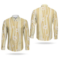 Hawaii Queen Liliuokalani Couples Matching Off The Shoulder Long Sleeve Dress and Long Sleeve Button Shirt Gold Lei Pua Kalaunu LT05 - Polynesian Pride