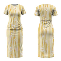 Hawaii Queen Liliuokalani Couples Matching Short Sleeve Bodycon Dress and Hawaiian Shirt Gold Lei Pua Kalaunu LT05 - Polynesian Pride