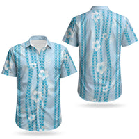 Hawaii Queen Liliuokalani Couples Matching Off The Shoulder Long Sleeve Dress and Hawaiian Shirt Blue Lei Pua Kalaunu LT05 - Polynesian Pride