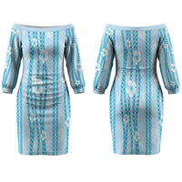 Hawaii Queen Liliuokalani Couples Matching Off The Shoulder Long Sleeve Dress and Hawaiian Shirt Blue Lei Pua Kalaunu LT05 - Polynesian Pride