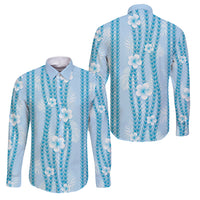 Hawaii Queen Liliuokalani Family Matching Mermaid Dress and Hawaiian Shirt Blue Lei Pua Kalaunu LT05 Dad's Shirt - Long Sleeve Blue - Polynesian Pride