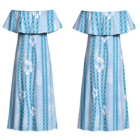 Hawaii Queen Liliuokalani Family Matching Off Shoulder Maxi Dress and Hawaiian Shirt Blue Lei Pua Kalaunu