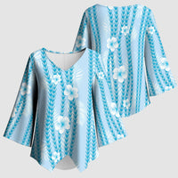Hawaii Queen Liliuokalani Kimono Sleeve Blouse Blue Lei Pua Kalaunu LT05 - Polynesian Pride