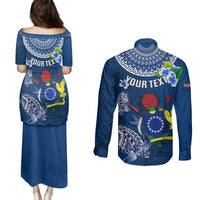 Personalized Cook Islands Pukapuka Couples Matching Puletasi Dress and Long Sleeve Button Shirts Coat Of Arms Plumeria Polynesian Turtle LT05 - Polynesian Pride