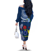 Personalized Cook Islands Pukapuka Off The Shoulder Long Sleeve Dress Coat Of Arms Plumeria Polynesian Turtle LT05 - Polynesian Pride