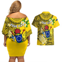 Personalized Cook Islands Aitutaki Couples Matching Off Shoulder Short Dress and Hawaiian Shirt Coat Of Arms Plumeria Polynesian Turtle LT05 - Polynesian Pride