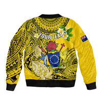 Personalized Cook Islands Aitutaki Sleeve Zip Bomber Jacket Coat Of Arms Plumeria Polynesian Turtle LT05 - Polynesian Pride