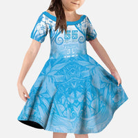 Fiji Day Family Matching Off The Shoulder Long Sleeve Dress and Hawaiian Shirt 55th Anniversary Forever Fiji LT05 Daughter's Dress Blue - Polynesian Pride