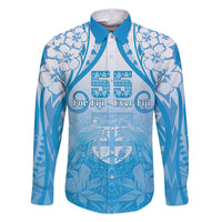 Fiji Day Family Matching Off Shoulder Maxi Dress and Hawaiian Shirt 55th Anniversary Forever Fiji LT05 Dad's Shirt - Long Sleeve Blue - Polynesian Pride