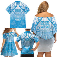 Fiji Day Family Matching Off Shoulder Short Dress and Hawaiian Shirt 55th Anniversary Forever Fiji LT05 - Polynesian Pride