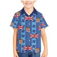 Fiji Masi Tapa Family Matching Mermaid Dress and Hawaiian Shirt Coat Of Arms LT05 Son's Shirt Blue - Polynesian Pride