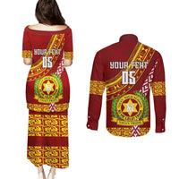 Custom Vavau High School Couples Matching Puletasi Dress and Long Sleeve Button Shirts Tongan Kupesi Pattern LT05 - Polynesian Pride
