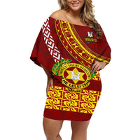Custom Vavau High School Off Shoulder Short Dress Tongan Kupesi Pattern LT05 Women Red - Polynesian Pride