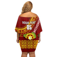 Custom Vavau High School Off Shoulder Short Dress Tongan Kupesi Pattern LT05 - Polynesian Pride