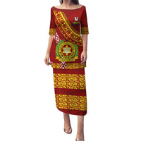 Custom Vavau High School Puletasi Tongan Kupesi Pattern LT05 Long Dress Red - Polynesian Pride