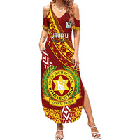 Custom Vavau High School Summer Maxi Dress Tongan Kupesi Pattern LT05 Women Red - Polynesian Pride