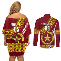 Custom Eua High School Couples Matching Off Shoulder Short Dress and Long Sleeve Button Shirts Tongan Kupesi Pattern LT05 - Polynesian Pride