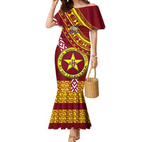 Custom Eua High School Mermaid Dress Tongan Kupesi Pattern LT05 Women Red - Polynesian Pride