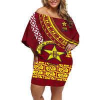 Custom Eua High School Off Shoulder Short Dress Tongan Kupesi Pattern LT05 Women Red - Polynesian Pride