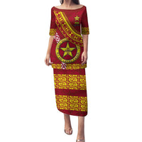 Custom Eua High School Puletasi Tongan Kupesi Pattern LT05 Long Dress Red - Polynesian Pride