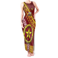 Custom Eua High School Tank Maxi Dress Tongan Kupesi Pattern LT05 Women Red - Polynesian Pride