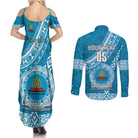 Custom Lavengamalie College Couples Matching Summer Maxi Dress and Long Sleeve Button Shirts Tongan Kupesi Pattern LT05 - Polynesian Pride