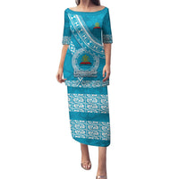 Custom Lavengamalie College Puletasi Tongan Kupesi Pattern LT05 Long Dress Blue - Polynesian Pride