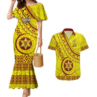 Custom Tonga High School Couples Matching Mermaid Dress and Hawaiian Shirt Tongan Kupesi Pattern LT05 Yellow - Polynesian Pride