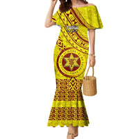 Custom Tonga High School Mermaid Dress Tongan Kupesi Pattern LT05 Women Yellow - Polynesian Pride