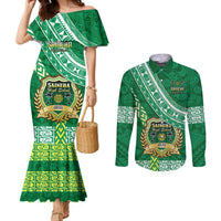 Custom Saineha High School Couples Matching Mermaid Dress and Long Sleeve Button Shirts Tongan Kupesi Pattern LT05 Green - Polynesian Pride