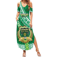 Custom Saineha High School Summer Maxi Dress Tongan Kupesi Pattern LT05 Women Green - Polynesian Pride