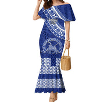 Custom Tupou College Mermaid Dress Tongan Kupesi Pattern LT05 Women Blue - Polynesian Pride
