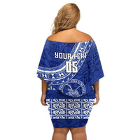 Custom Tupou College Off Shoulder Short Dress Tongan Kupesi Pattern LT05 - Polynesian Pride
