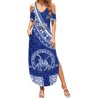 Custom Tupou College Summer Maxi Dress Tongan Kupesi Pattern LT05 Women Blue - Polynesian Pride