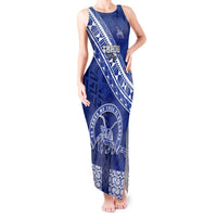 Custom Tupou College Tank Maxi Dress Tongan Kupesi Pattern LT05 Women Blue - Polynesian Pride