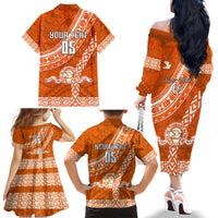 Custom Tailulu College Family Matching Off Shoulder Long Sleeve Dress and Hawaiian Shirt Tongan Kupesi Pattern LT05 - Polynesian Pride
