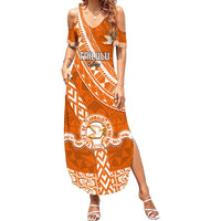 Custom Tailulu College Summer Maxi Dress Tongan Kupesi Pattern LT05 Women Orange - Polynesian Pride